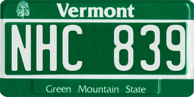 VT license plate NHC839