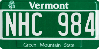 VT license plate NHC984