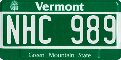 VT license plate NHC989