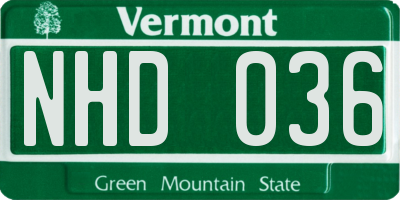 VT license plate NHD036