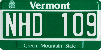 VT license plate NHD109