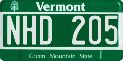 VT license plate NHD205