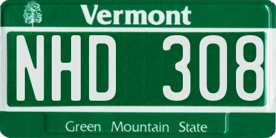 VT license plate NHD308