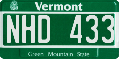 VT license plate NHD433