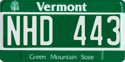 VT license plate NHD443