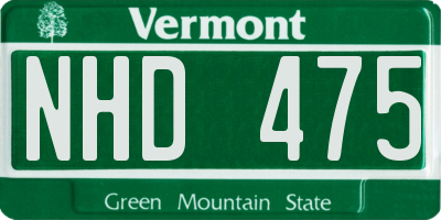 VT license plate NHD475