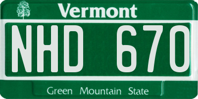 VT license plate NHD670