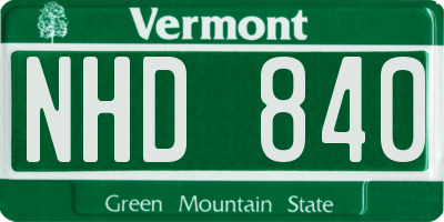 VT license plate NHD840