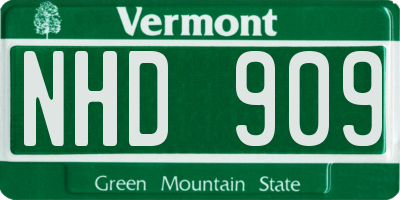 VT license plate NHD909