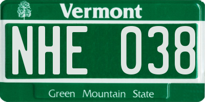 VT license plate NHE038