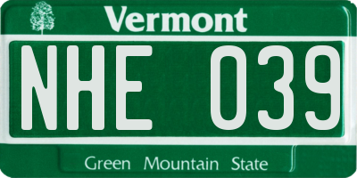 VT license plate NHE039