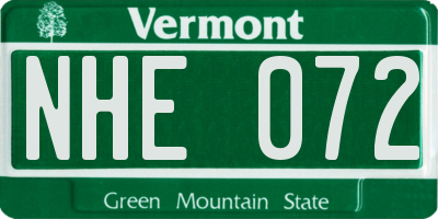 VT license plate NHE072