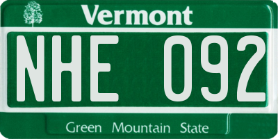 VT license plate NHE092