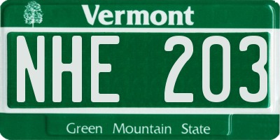 VT license plate NHE203
