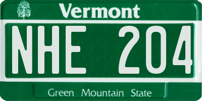VT license plate NHE204