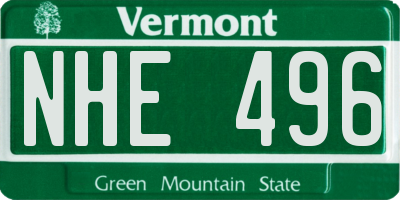 VT license plate NHE496