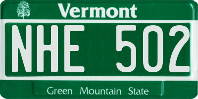 VT license plate NHE502