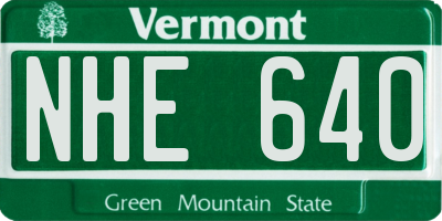 VT license plate NHE640
