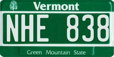 VT license plate NHE838