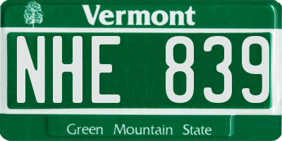 VT license plate NHE839