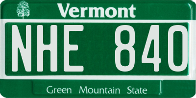VT license plate NHE840