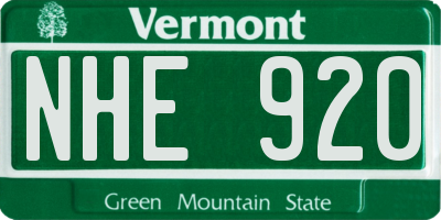 VT license plate NHE920