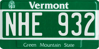 VT license plate NHE932