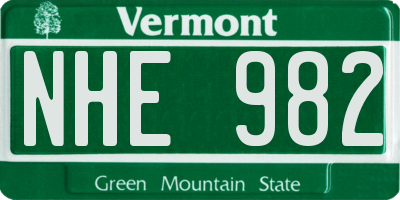 VT license plate NHE982