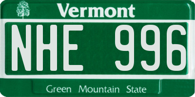 VT license plate NHE996