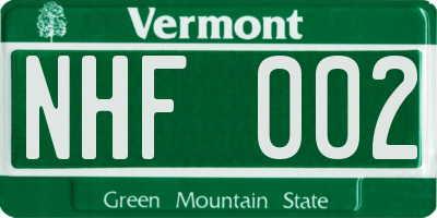 VT license plate NHF002