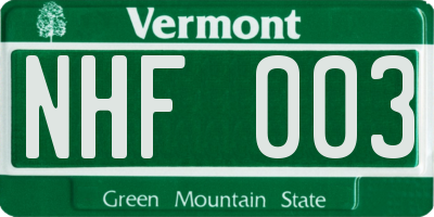 VT license plate NHF003