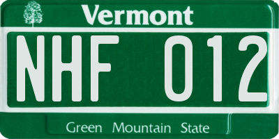 VT license plate NHF012