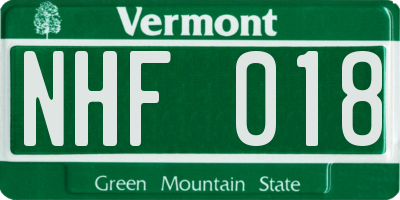 VT license plate NHF018