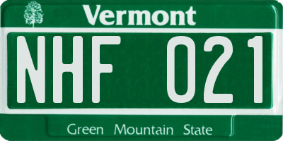 VT license plate NHF021