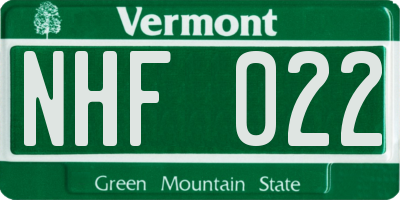 VT license plate NHF022