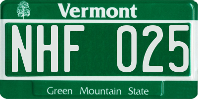 VT license plate NHF025