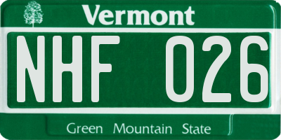 VT license plate NHF026
