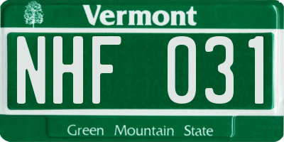 VT license plate NHF031