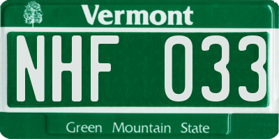 VT license plate NHF033