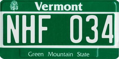 VT license plate NHF034