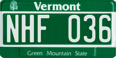 VT license plate NHF036