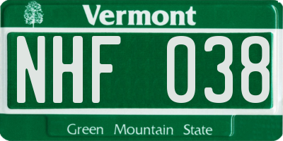 VT license plate NHF038