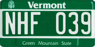VT license plate NHF039