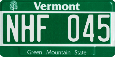 VT license plate NHF045