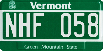 VT license plate NHF058