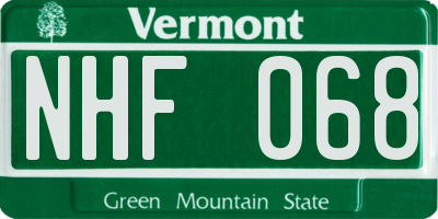 VT license plate NHF068