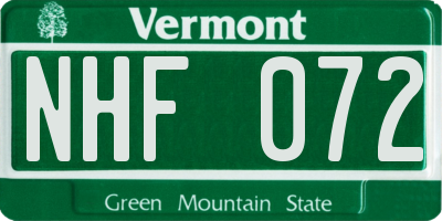 VT license plate NHF072