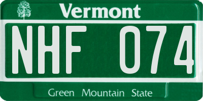 VT license plate NHF074