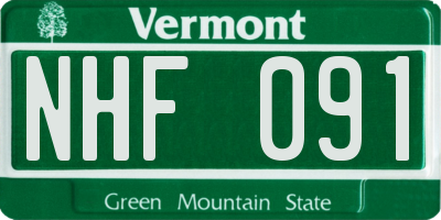 VT license plate NHF091