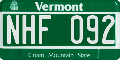 VT license plate NHF092